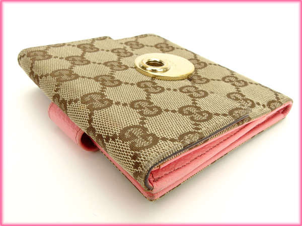 週末タイムセール】グッチ GUCCI 二つ折り財布GGキャンバス ピンク 