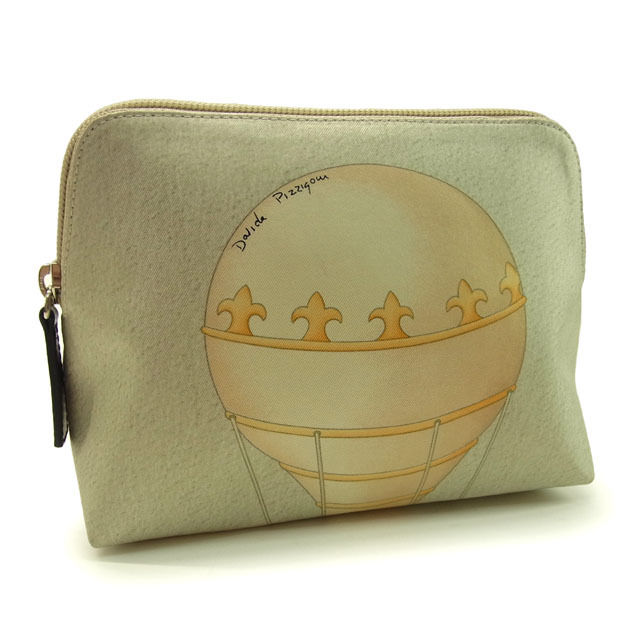 【BIGお買い物ラリー★30%OFFセール中】ブルガリ BVLGARI ポーチ気球柄 グレー×ベージュ系 レディース 中古