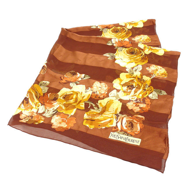 【BIGお買い物ラリー★30%OFFセール中】イヴ・サンローラン YVES SAINT LAURENT スカーフローズ ブラウン レディース 中古