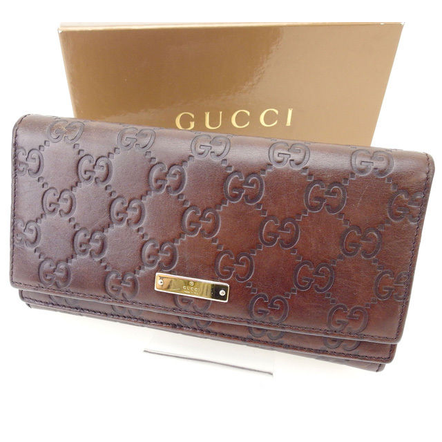 【BIGお買い物ラリー★30%OFFセール中】グッチ GUCCI 長財布グッチシマ ブラウン レディース 中古