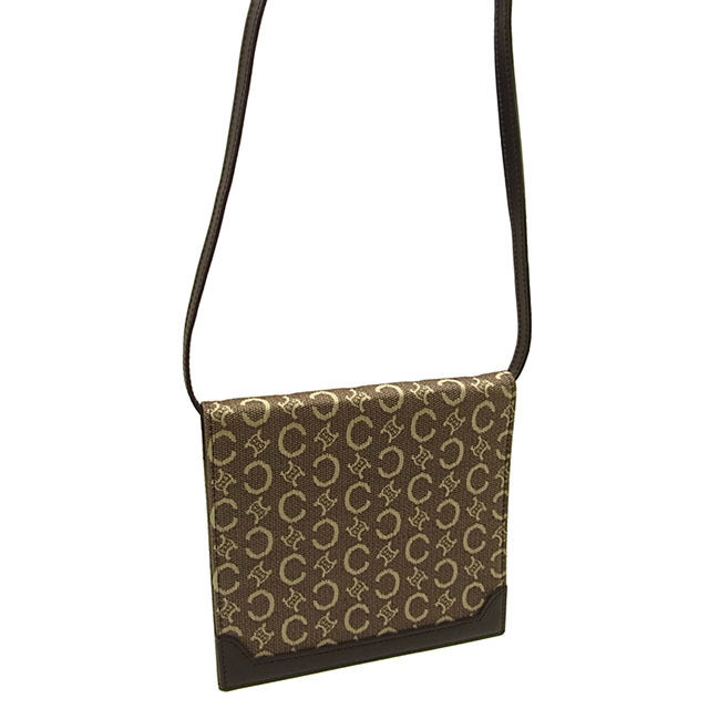 【BIGお買い物ラリー★30%OFFセール中】セリーヌ CELINE ショルダーバッグC×マカダム柄 カード入れ付き ベージュ×ダークブラウン レディース 中古