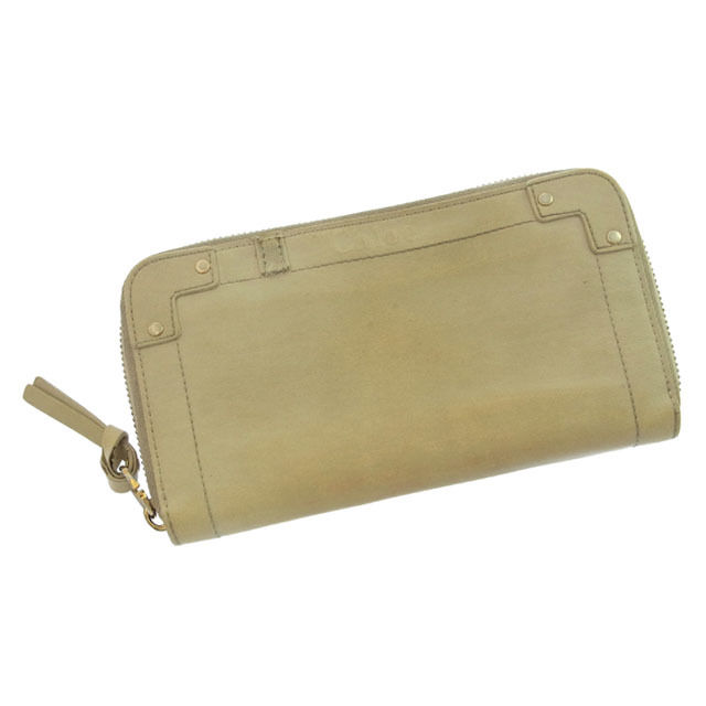 【BIGお買い物ラリー★30%OFFセール中】クロエ Chloe 長財布ロゴ×スタッズ エデン ベージュ×レッド（内側） レディース 中古