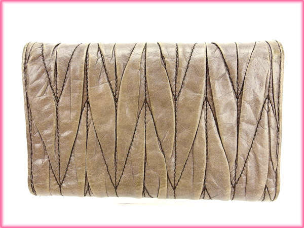 ミュウミュウ MIUMIU 三つ折り財布マテラッセ グレー レディース 中古_1