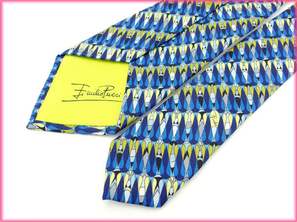 【GWタイムセール】エミリオプッチ Emilio Pucci ネクタイ ブルー×グリーン レディース 中古_5