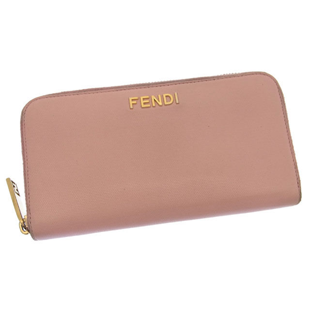 【BIGお買い物ラリー★30%OFFセール中】フェンディ FENDI 長財布ロゴ ピンク×ゴールド レディース 中古