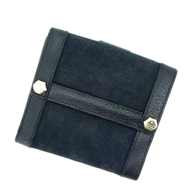 【BIGお買い物ラリー★30%OFFセール中】グッチ GUCCI 二つ折り財布GG柄 ブラック レディース 中古