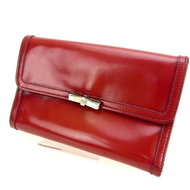 【BIGお買い物ラリー★30%OFFセール中】ミュウミュウ MIUMIU 三つ折り財布 /リボンモチーフ付き レッド レディース 中古