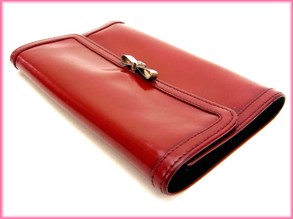 ミュウミュウ MIUMIU 三つ折り財布 /リボンモチーフ付き レッド