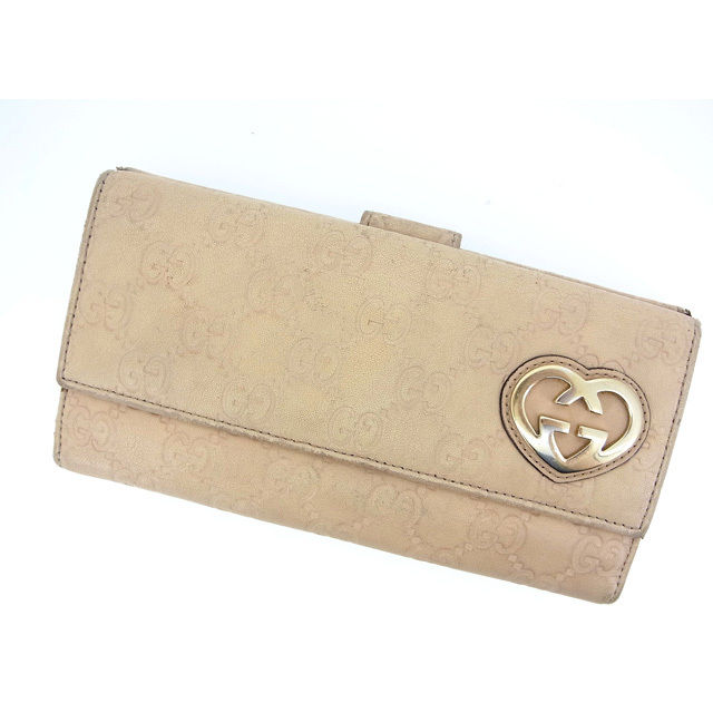 【BIGお買い物ラリー★30%OFFセール中】グッチ GUCCI 長財布グッチシマ×ラブリー ベージュ レディース 中古