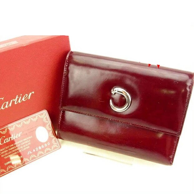 【BIGお買い物ラリー★30%OFFセール中】カルティエ CARTIER 三つ折り財布パンテール ボルドー レディース 中古