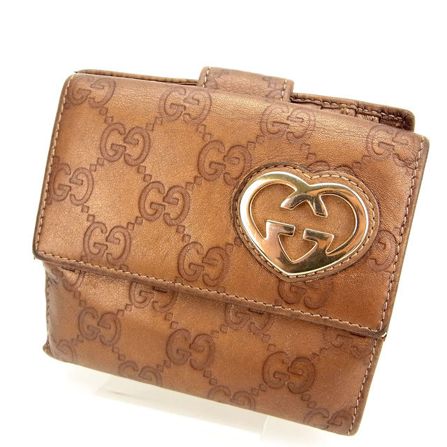 【BIGお買い物ラリー★30%OFFセール中】グッチ GUCCI 二つ折り財布グッチシマ ブロンズ レディース 中古