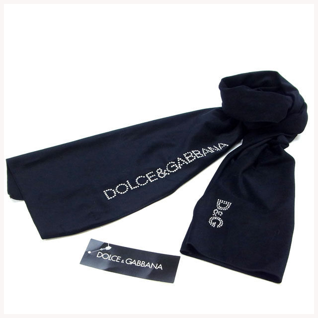 【BIGお買い物ラリー★30%OFFセール中】ドルチェアンドガッバーナ DOLCE&GABBANA マフラーラインストーンロゴ ブラック レディース 中古