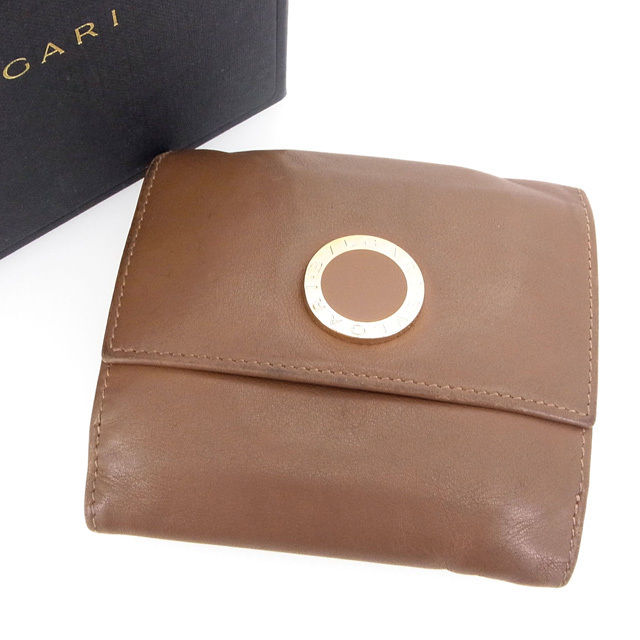 【BIGお買い物ラリー★30%OFFセール中】ブルガリ BVLGARI 二つ折り財布 ライトブラウン レディース 中古
