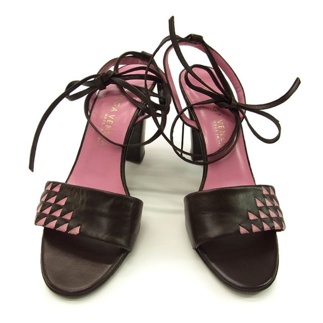 【BIGお買い物ラリー★30%OFFセール中】ボッテガヴェネタ BOTTEGAVENETA サンダルイントレチャート /♯36・編み上げ ブラウン×ピンク レディース 中古