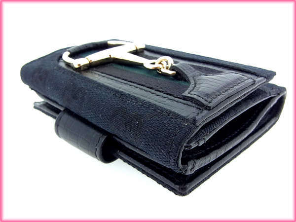 グッチ GUCCI 二つ折り財布ビット金具×ＧＧ柄 ブラック レディース 中古_5