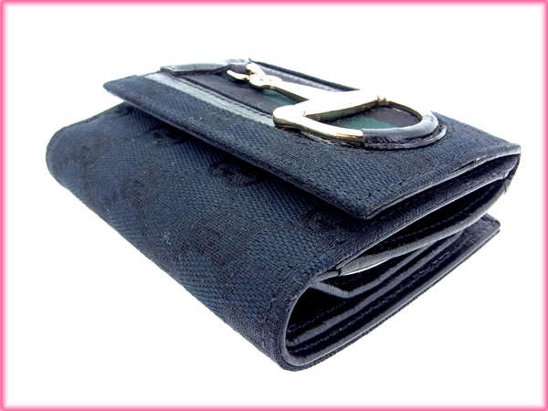 グッチ GUCCI 二つ折り財布ビット金具×ＧＧ柄 ブラック レディース 中古_6