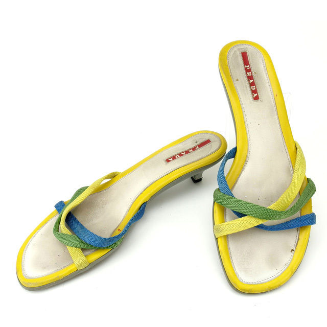【BIGお買い物ラリー★30%OFFセール中】プラダ PRADA サンダル イエロー×ブルー×グリーン レディース 中古