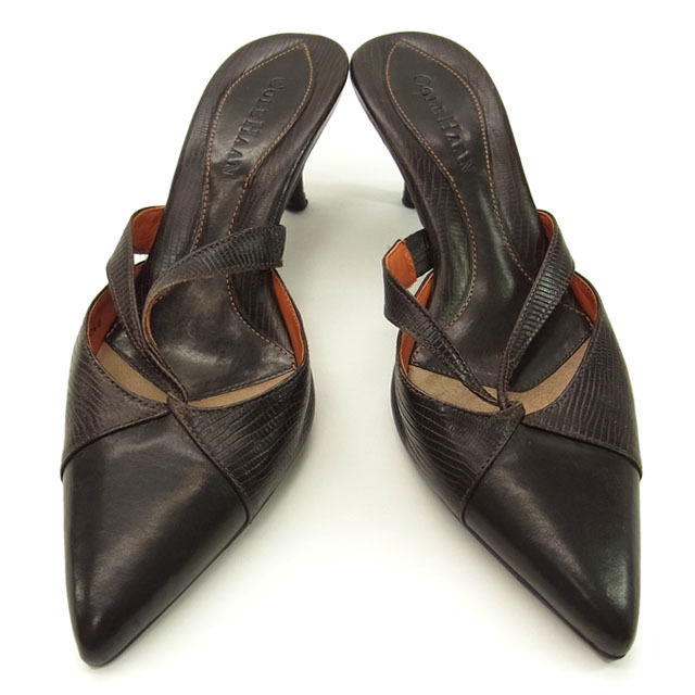 【X'masセール★30%OFF】コールハーン COLE HAAN ミュール ♯5 1/2B・クロスデザイン ブラウン レディース 中古