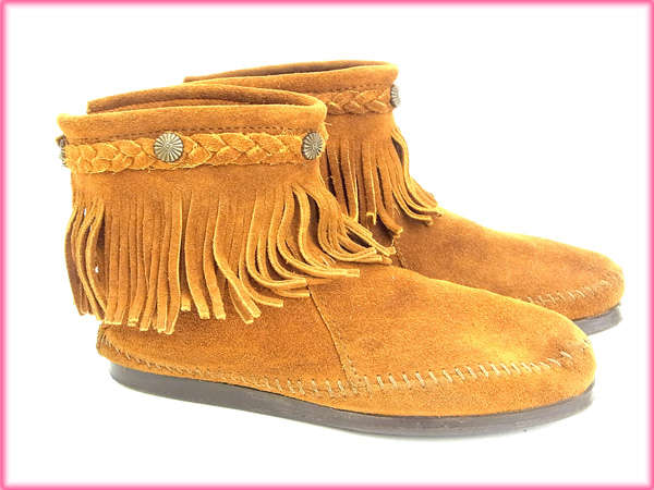 【30％OFF★週末タイムセール】ミネトンカ Minnetonka ブーツ ライトブラウン レディース 中古_3
