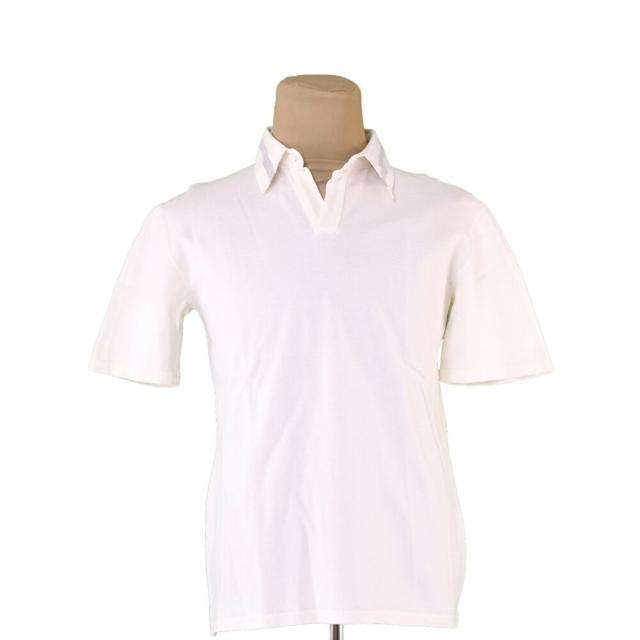 【BIGお買い物ラリー★30%OFFセール中】ミュウミュウ MIUMIU ポロシャツ衿ボーダー ♯Mサイズ ホワイト 白 グレー 灰色 レディース 中古