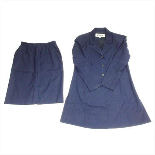【X'masセール★30%OFF】クロエ Chloe スーツロング丈 テーラージャケット ネイビー レディース 中古