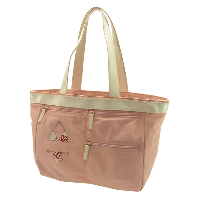 【BIGお買い物ラリー★30%OFFセール中】フルラ Furla トートバッグロゴ×ビキニ柄 ピンク×ホワイト レディース 中古