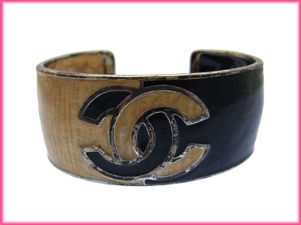 【GWタイムセール】シャネル CHANEL ブレスレットココマーク /ヴィンテージシャネル ブラック×ベージュ×シルバー レディース 中古_1