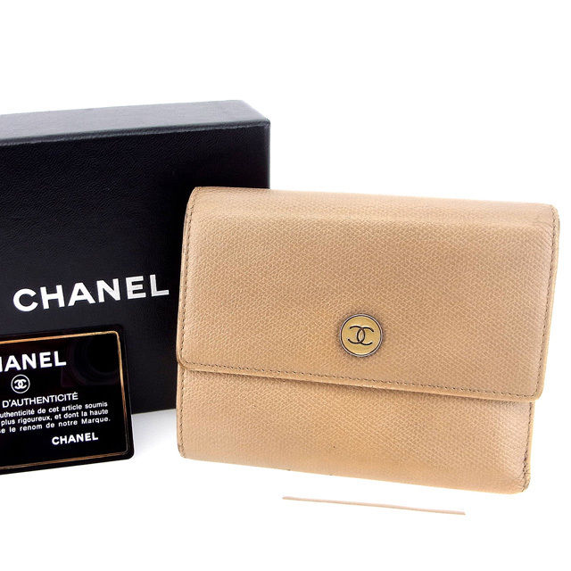 【X'masセール★30%OFF】シャネル CHANEL 三つ折り財布ココボタン ベージュ レディース 中古