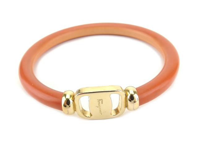 【30％OFF★週末タイムセール】サルヴァトーレフェラガモ Salvatore Ferragamo バングルヴァラ オレンジ ゴールド レディース 中古_1