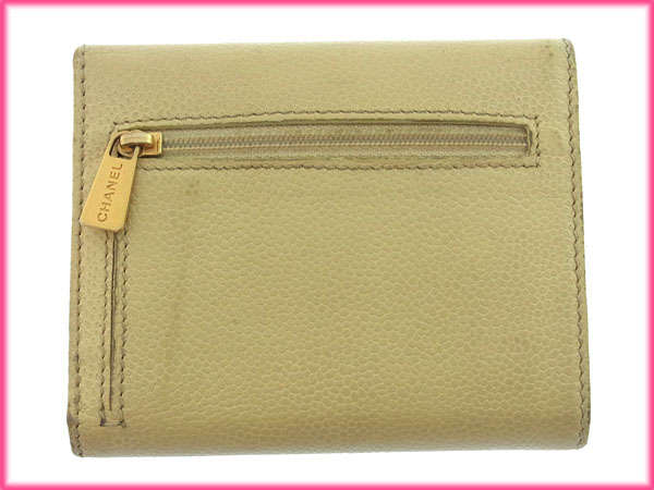 シャネル CHANEL 三つ折り財布ココマーク クリーム×ゴールド レディース 中古_1