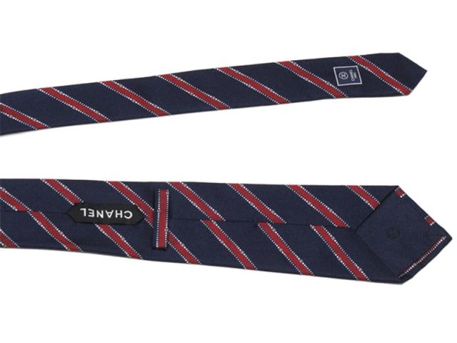 シャネル CHANEL ネクタイレジメンタルストライプ ネイビー レッド