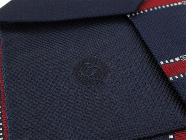 シャネル CHANEL ネクタイレジメンタルストライプ ネイビー レッド