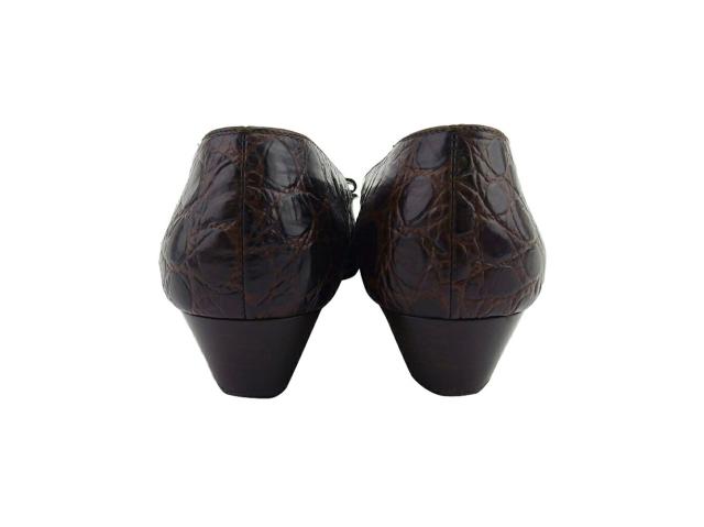 サルヴァトーレフェラガモ Salvatore Ferragamo パンプスヴァラリボン ♯6ハーフC クロコ調 ブラウン ゴールド レディース 中古_4
