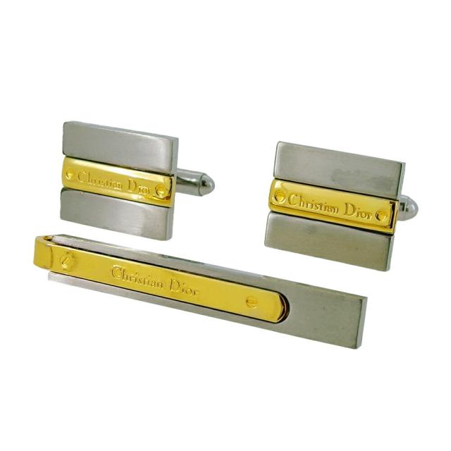 【X'masセール★30%OFF】ディオール Dior カフス2アイテムセット ロゴ スウィヴル式 クリップ式 シルバー ゴールド レディース 中古