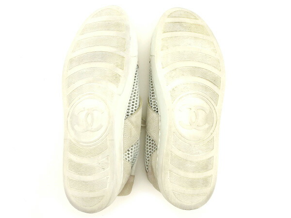 【GWタイムセール】シャネル CHANEL スニーカーココマーク ホワイト×ベージュ レディース 中古_5