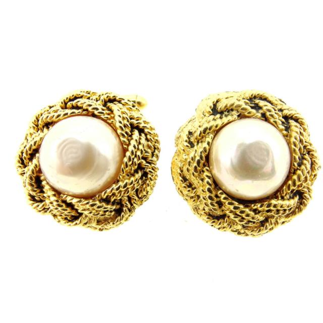 【X'masセール★30%OFF】シャネル CHANEL カフスフェイクパール ゴールド レディース 中古