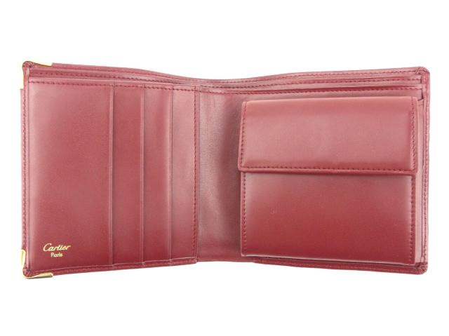 極美品】カルティエ 二つ折り財布 マストライン コンパクト財布 レザー