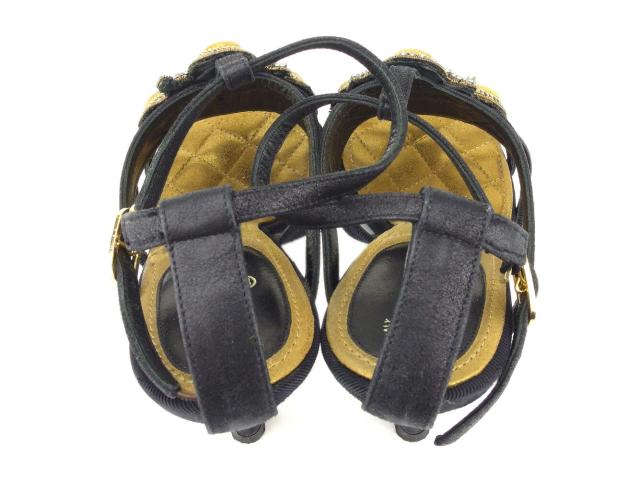【30％OFF★週末タイムSALE】シャネル CHANEL サンダルビジュー ♯34C マトラッセ ブラック ゴールド レディース 中古