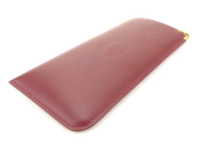 【週末タイムSALE★30%OFF】カルティエ CARTIER メガネケースマストライン ボルドー ゴールド レディース 中古