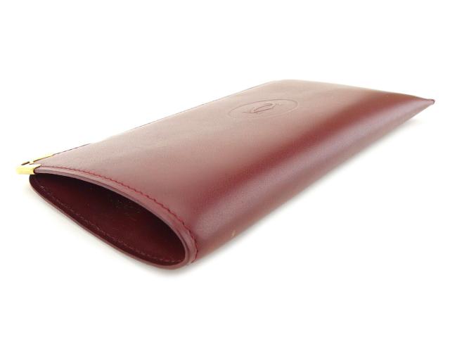 【週末タイムSALE★30%OFF】カルティエ CARTIER メガネケースマストライン ボルドー ゴールド レディース 中古