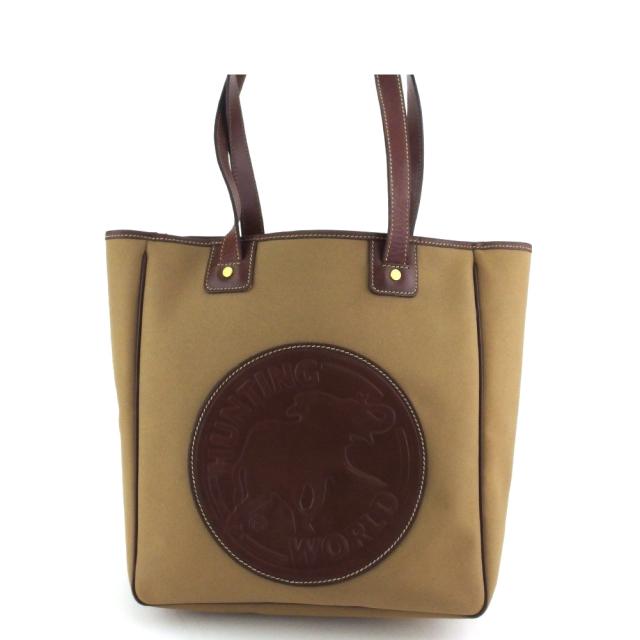 【BIGお買い物ラリー★30%OFFセール中】ハンティングワールド HUNTING WORLD トートバッグサファリトゥデイ グリーン ブラウン ゴールド 中古