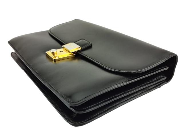 【GWタイムセール】バリー BALLY クラッチバッグロゴプレート ブラック ゴールド レザー 中古_2