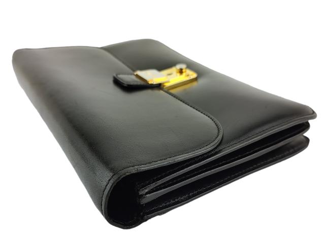 【GWタイムセール】バリー BALLY クラッチバッグロゴプレート ブラック ゴールド レザー 中古_3