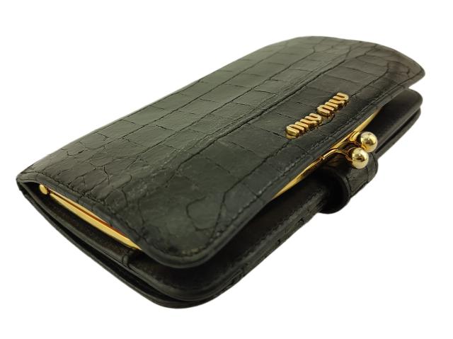【30％OFF★週末タイムSALE】ミュウミュウ MIUMIU 長財布クロコ調 ブラック ゴールド 中古_2