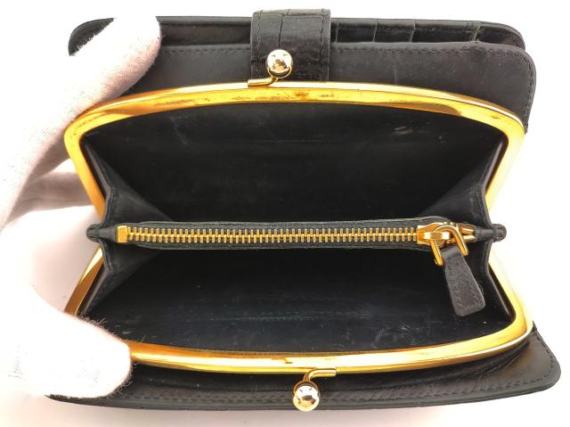 【30％OFF★週末タイムSALE】ミュウミュウ MIUMIU 長財布クロコ調 ブラック ゴールド 中古_4