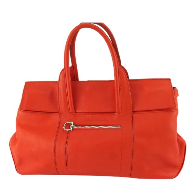 【BIGお買い物ラリー★30%OFFセール中】サルヴァトーレフェラガモ Salvatore Ferragamo ハンドバッグガンチーニ オレンジ レザー 中古