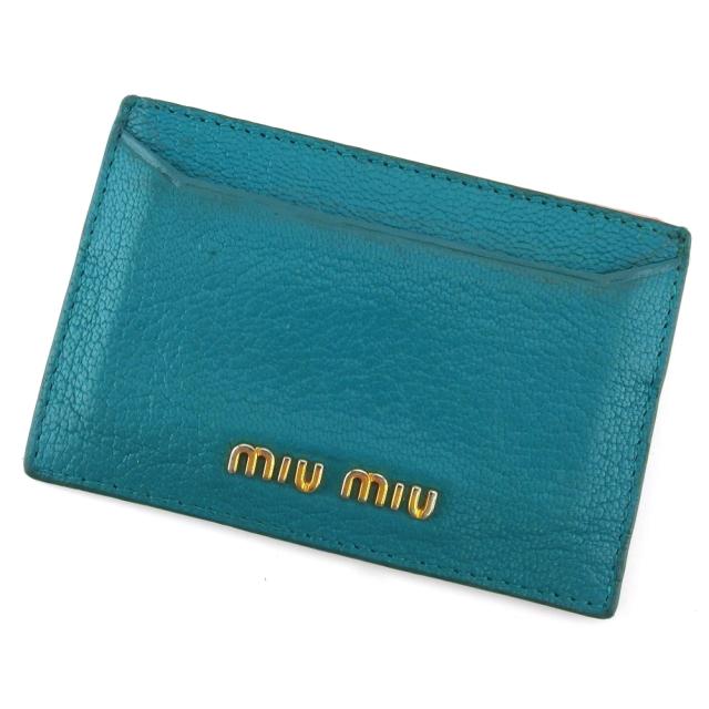 【BIGお買い物ラリー★30%OFFセール中】ミュウミュウ MIUMIU カードケース エメラルドグリーン レザー レディース 中古