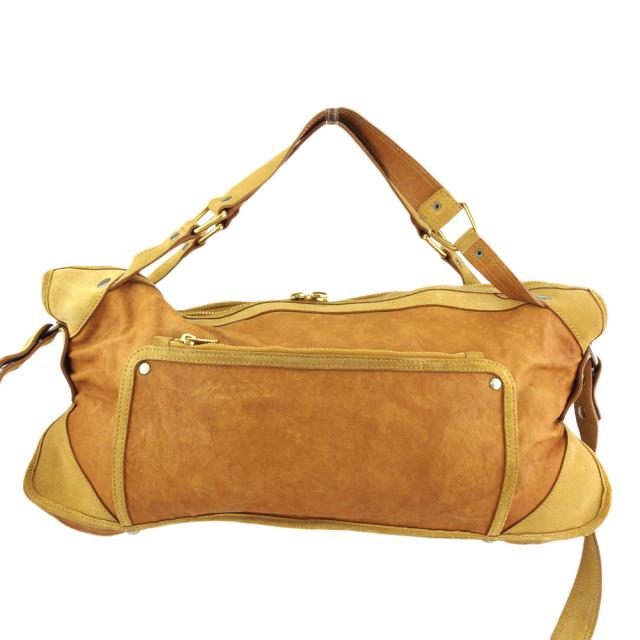 【BIGお買い物ラリー★30%OFFセール中】セリーヌ CELINE ショルダーバッグ異素材コンビ ライトブラウン ベージュ シルバー ゴールド レディース 中古