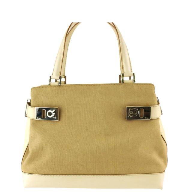 【X'masセール★30%OFF】サルヴァトーレフェラガモ Salvatore Ferragamo ハンドバッグガンチーニ ベージュ 中古