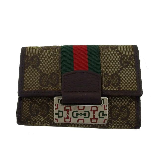 【BIGお買い物ラリー★30%OFFセール中】グッチ GUCCI キーリングGG柄 シェリーライン ブラウン×ベージュ×レッド×グリーン レディース 中古